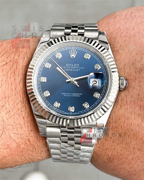 gold rolex with blue face diamonds|Rolex datejust 41 diamond bezel.